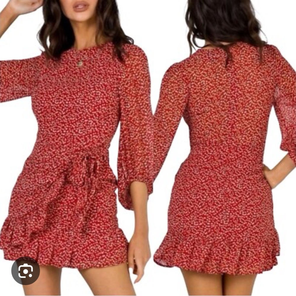 Princess Polly Dalko Mini dress summer-fall dress burn orange with floral design - Picture 2 of 6